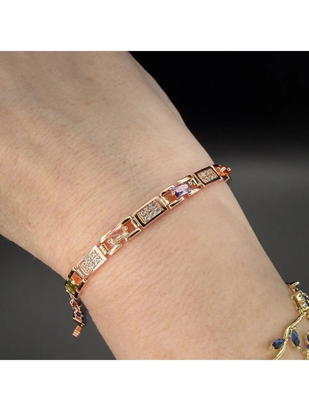 candy+clover gold and crystal cuff bangle rose gold tone bracelet 7.5 inch